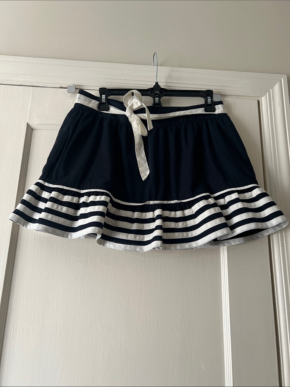Marc Jacobs Navy and White Striped Ruffle Mini Skirt